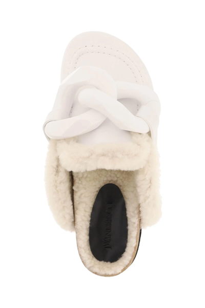 Jw Anderson J.w. Anderson Leather Chain Mules With Shearling Lining In White