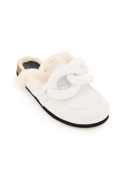 Jw Anderson J.w. Anderson Leather Chain Mules With Shearling Lining In White