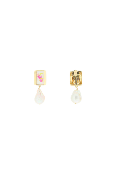Shop Saf Safu 'moonlight' Earrings In Gold,white