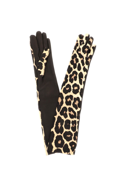 Shop Dries Van Noten Leopard-print Calf Hair Gloves In Beige,brown