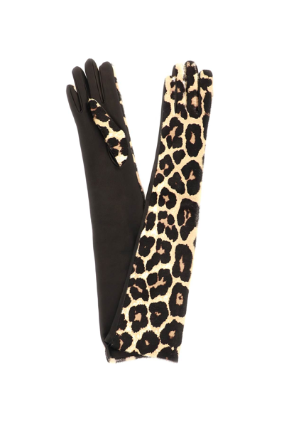 Shop Dries Van Noten Leopard-print Calf Hair Gloves In Beige,brown
