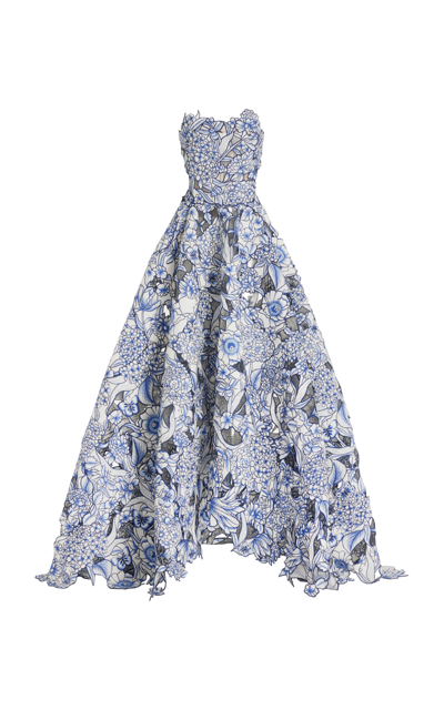 Oscar De La Renta Women s Strapless Floral Toile Quilted Ball Gown In Blue ModeSens