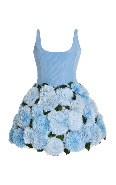 Shop Oscar De La Renta Women's Hydrangea-embroidered Cotton-blend Dress In Blue