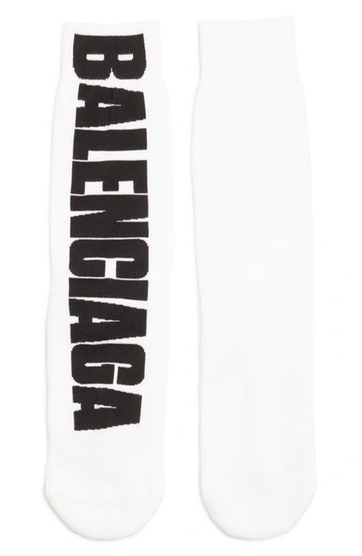 Shop Balenciaga Logo Tennis Socks In White/ Black
