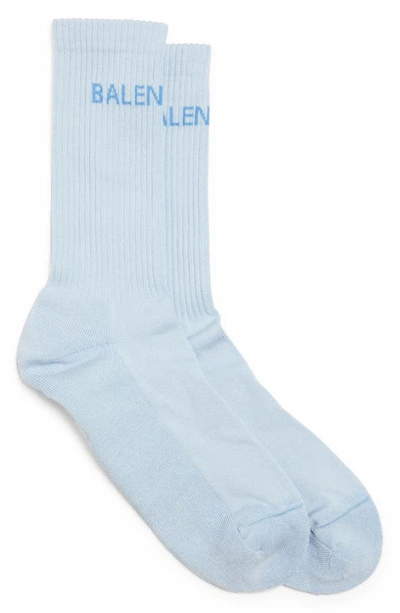 Shop Balenciaga Logo Crew Socks In Light Blue/ Blue