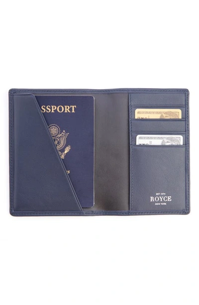 Royce New York Personalized Rfid Leather Card Case In Navy Blue- Silver Foil