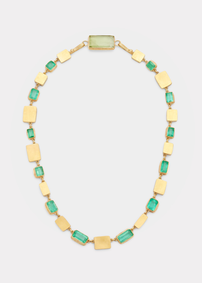 Shop Judy Geib Gold Box Necklace With Colombian Emeralds And Peridot Clasp In Multi