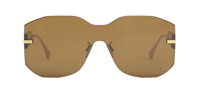 Shop Fendi Graphy Fe 40067u 30e Shield Sunglasses In Brown