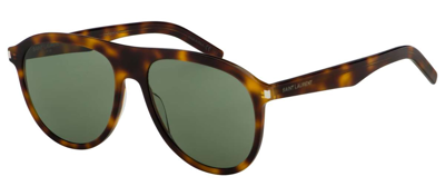 Shop Saint Laurent Sl 432 Slim 002 Aviator Sunglasses In Green