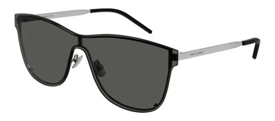 Shop Saint Laurent Sl 51 Mask 002 Shield/wrap Sunglasses In Grey