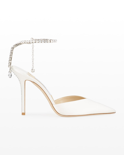 Shop Jimmy Choo Saeda Crystal Charm Pumps In Ivory/crystal