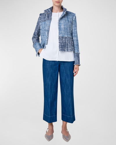 Shop Akris Punto Patchwork Denim Tweed Jacket In Pale Blue-denim-c
