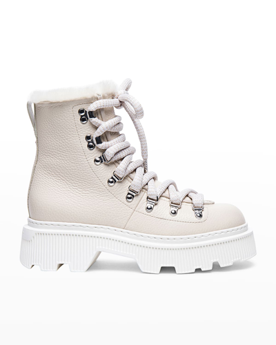 Shop Santoni Houring Leather Shearling Hiking Boots In White