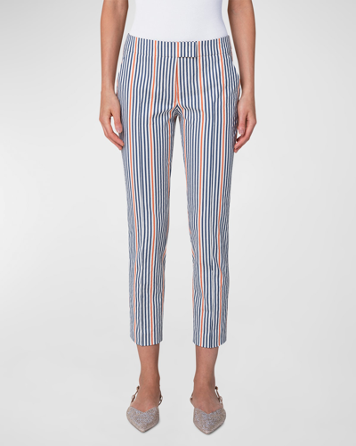 Shop Akris Punto Frankie Striped Straight-leg Crop Pants In Cream-navy-orange
