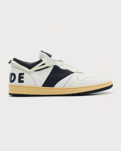 Shop Rhude Men's Rhecess Bicolor Leather Low-top Sneakers In White/navy
