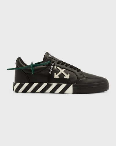 Shop Off-white Men's Vulcanized Sole Leather Low-top Sneakers In Black/white