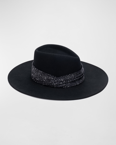 Shop Eugenia Kim Harlowe Wool Fedora Hat W/ Shimmery Ruched Band In Black