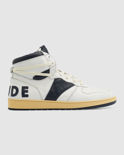 Shop Rhude Men's Rhecess Bicolor Leather High-top Sneakers In White/navy