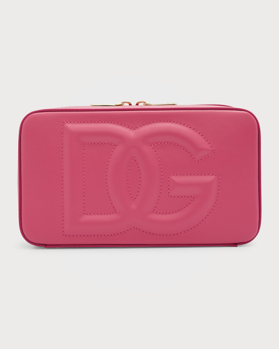 Shop Dolce & Gabbana Dg Logo Zip Leather Clutch Bag In Glicine