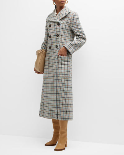 Shop See By Chloé City Check Long Wool Coat In Milk