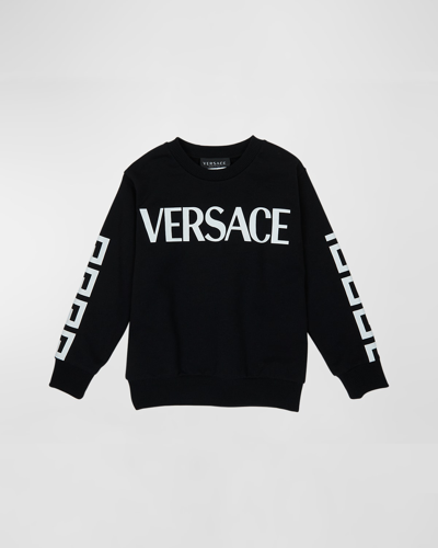 Shop Versace Boy's Greca Logo Sweatshirt In Nero/bianco
