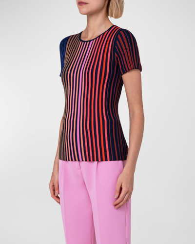 Shop Akris Punto Structured Stripe Knit Short-sleeve Pullover In Multicolor