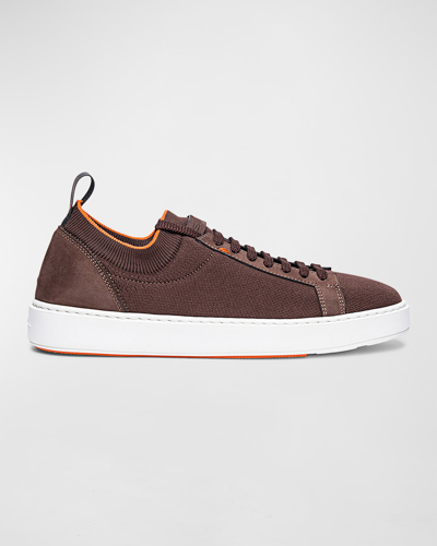 Shop Santoni Men's Cleanic 2 Stretch-knit Low Top Sneakers In Brown