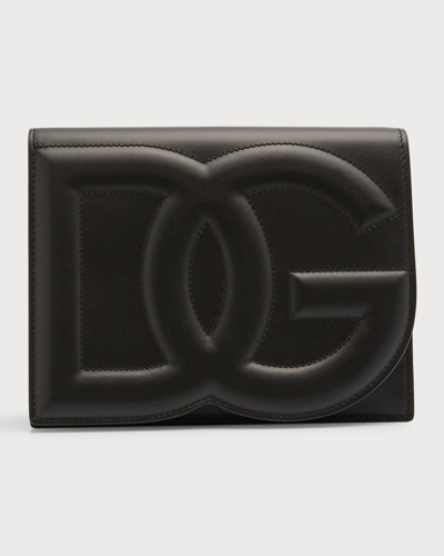 Shop Dolce & Gabbana Dg Logo Flap Leather Shoulder Bag In Nero
