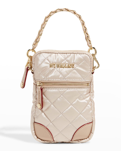 Shop Mz Wallace Crosby Micro Quilted Crossbody Bag In Rose- Metallic