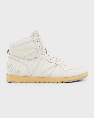 Shop Rhude Men's Rhecess Tonal Leather High-top Sneakers In White