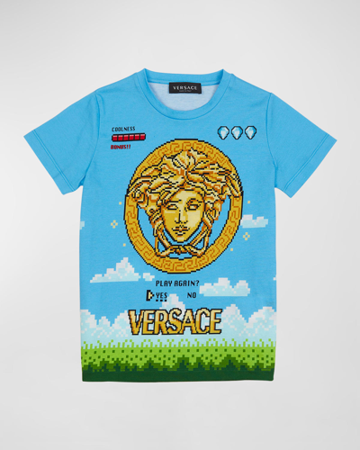 Shop Versace Boy's Medusa Head Video Game Graphic T-shirt In Multicolor