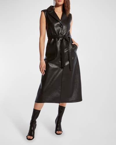 Shop As By Df Lola Recycled Leather Midi Dress In Black