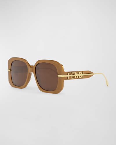 Shop Fendi Oversized Logo Square Acetate & Metal Sunglasses In Dark Brown Other