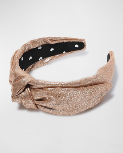 Shop Lele Sadoughi Knotted Vegan Leather Veronica Headband In Gold