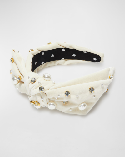 Shop Lele Sadoughi Oversized Pearly Crystal Holly Headband In Ivory