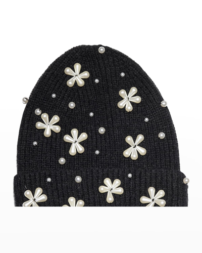 Lele Sadoughi Imitation Pearl Snowflake Beanie In Black