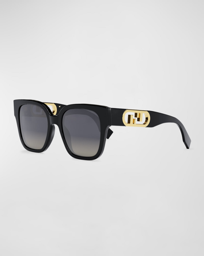 Shop Fendi Ff Square Acetate Sunglasses In Shiny Black Smoke
