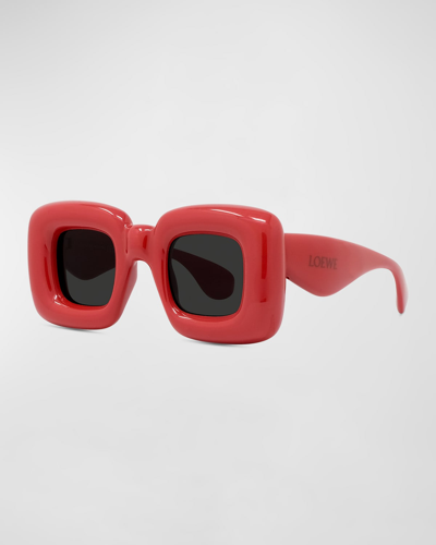 Shop Loewe Inflated Square Injection Plastic Sunglasses In Shiny Red / Smoke
