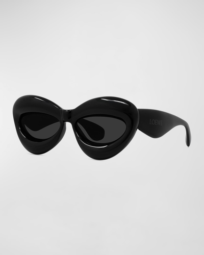 Shop Loewe Inflated Injection Plastic Cat-eye Sunglasses In Shiny Black Smoke