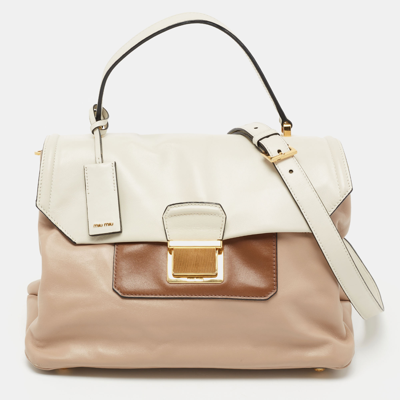 Miu Miu Tricolor Vitello Soft Leather Flap Top Handle Bag For Sale