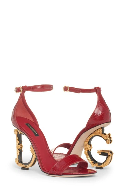 Shop Dolce & Gabbana Keira Baroque Dg Heel Sandal In 8h309 Cherry