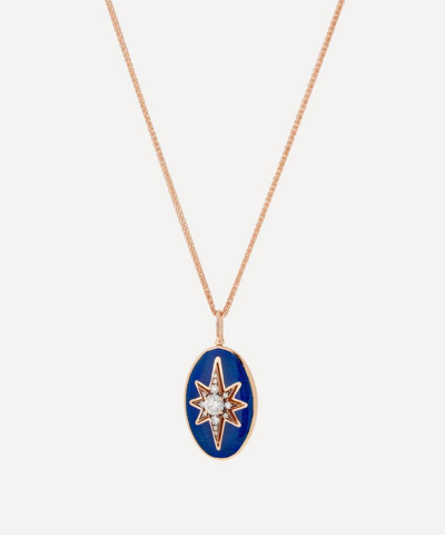 Selim Mouzannar 18ct Rose Gold Aida Enamel Diamond Pendant Necklace In Navy Blue