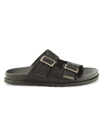 Shop Massimo Matteo Men's Perforated Leather Sandals In Black