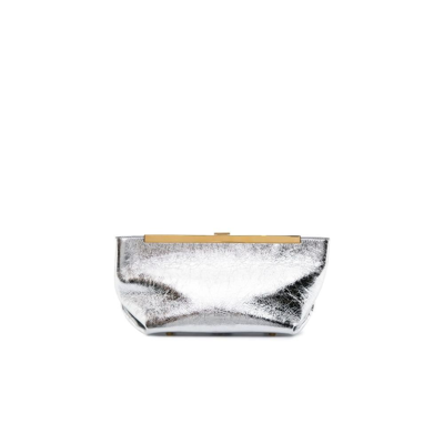 Shop Khaite Silver Aimee Leather Clutch Bag