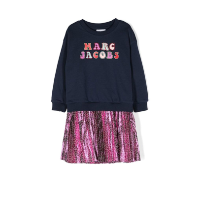Shop Marc Jacobs Navy And Pink Logo Print Sweatshirt Dress In Blue