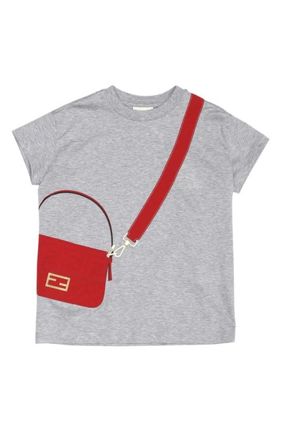 Shop Fendi Kids' Trompe L'oeil Bag Graphic Tee In F19d4 Grey/ Red