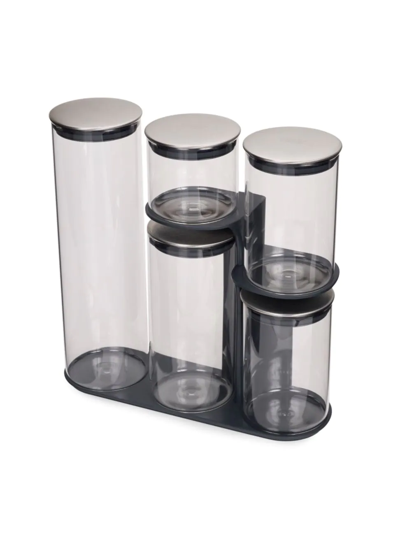 Shop Joseph Joseph Podium 5-piece Glass Storage Jar Set & Stand In Grey
