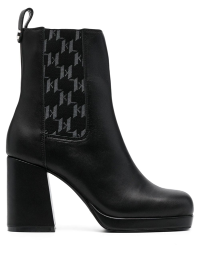 Karl Lagerfeld Monogram-trim 100mm Chelsea Boots In Schwarz