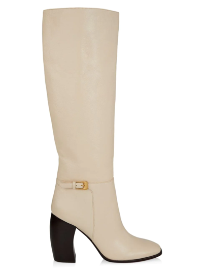 Tory Burch Banana Heel Leather Boots In Cream | ModeSens