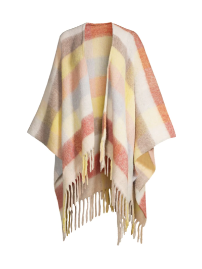 Shop Saks Fifth Avenue Women's Collection Wool-blend Check Cape In Peach Whip